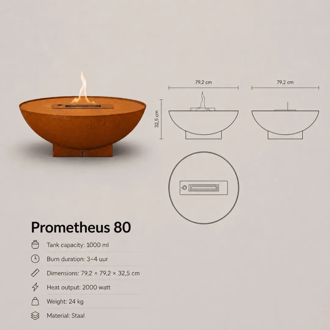 Tenderflame Prometheus 80 Design Haard - 2000W - Braun