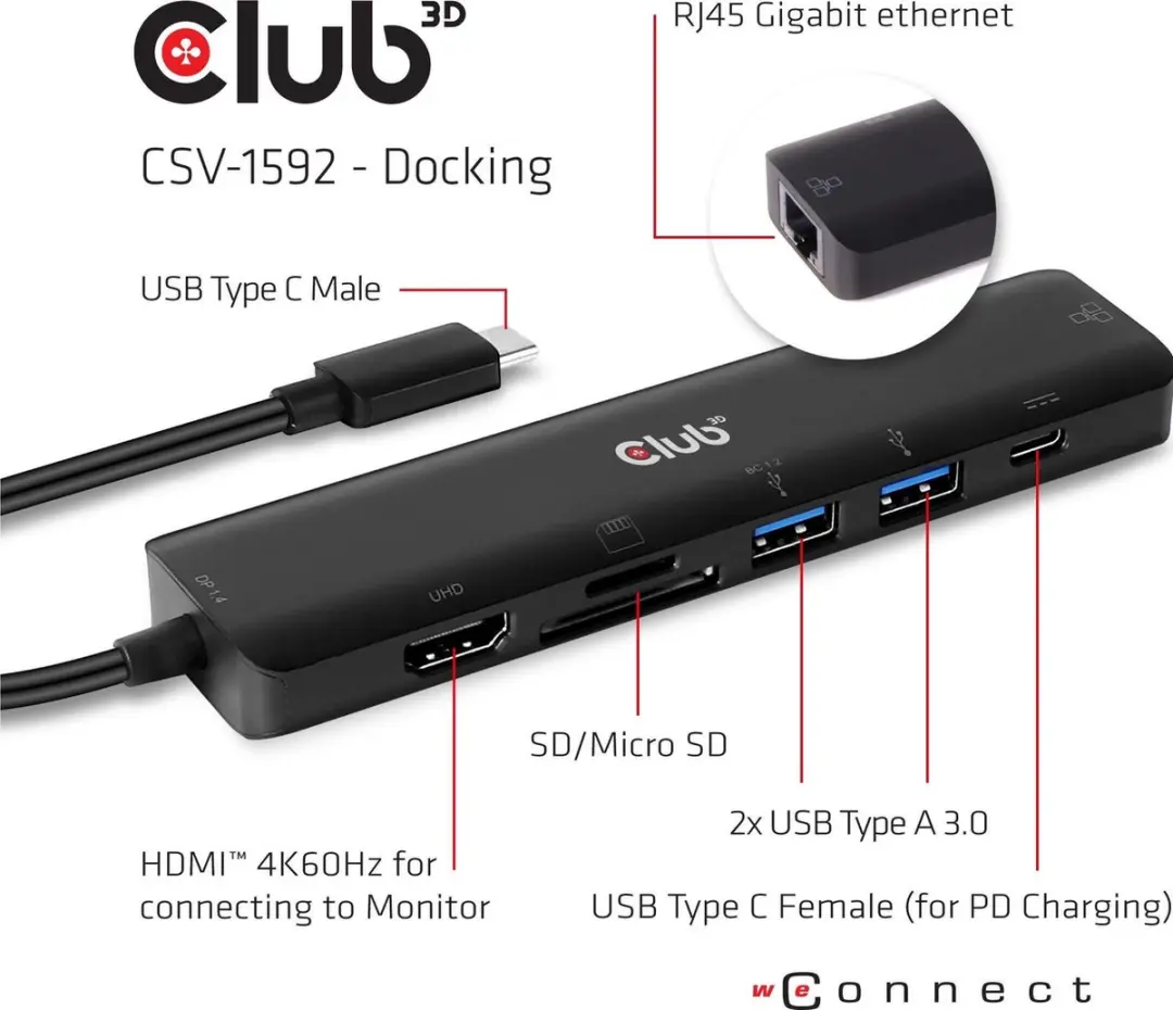 USB Type-C 7-in-1 Hub CSV-1592 - HDMI 4K60Hz - RJ45 - Zwart