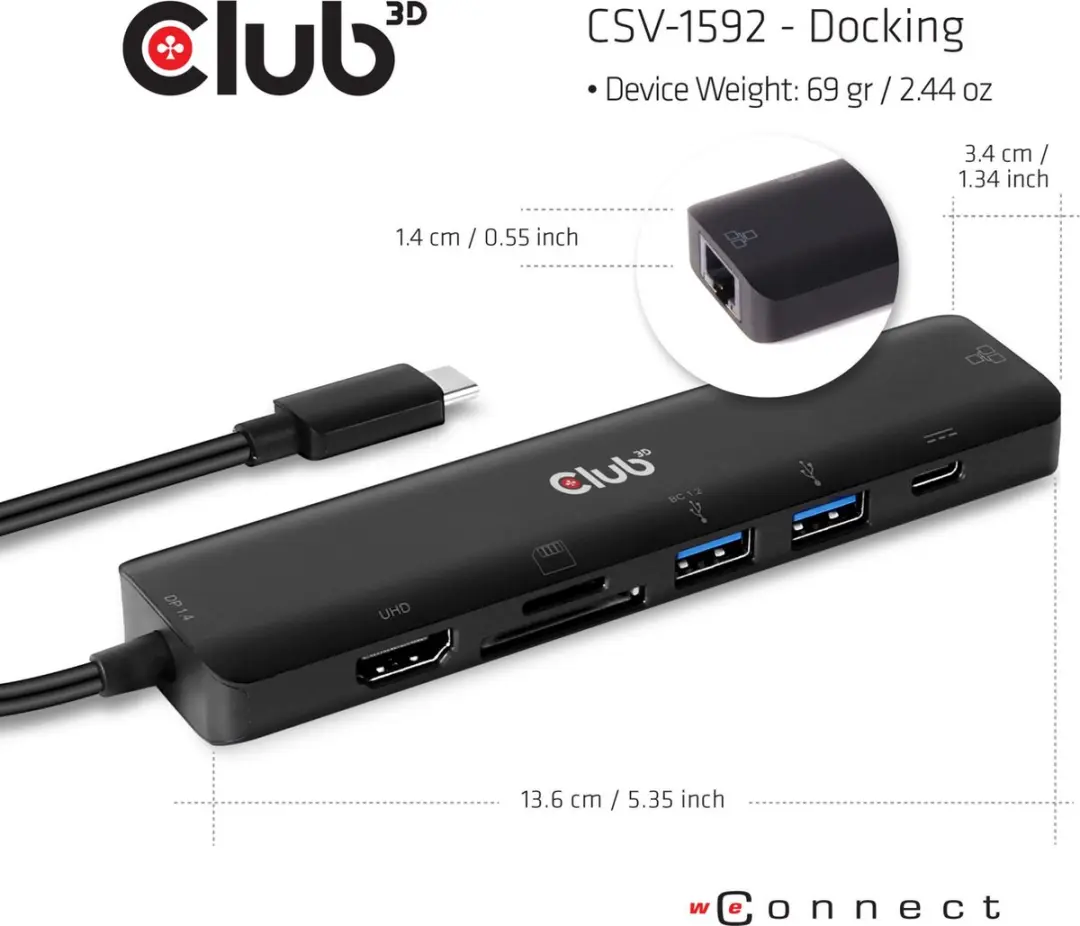 USB Type-C 7-in-1 Hub CSV-1592 - HDMI 4K60Hz - RJ45 - Zwart