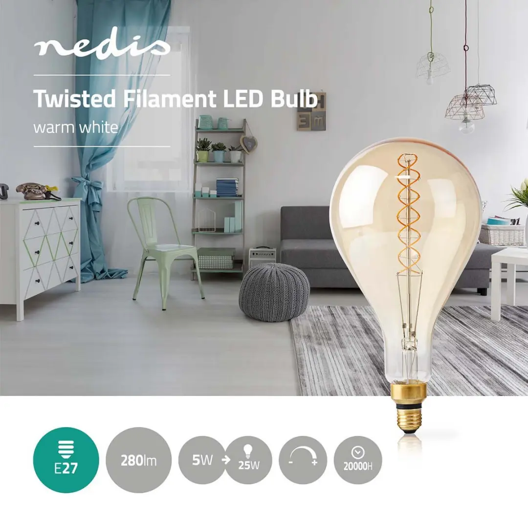 Nedis LED-Filamentlamp E27 A160 5W - 280 Lm Warm Wit - 2000K - Goud