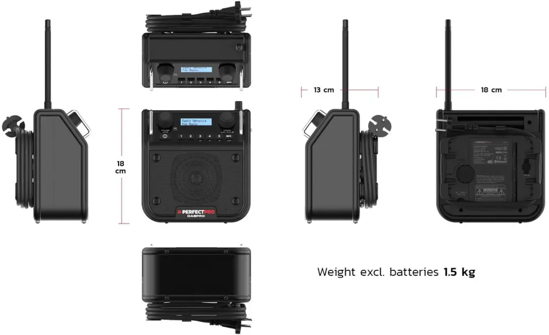 PerfectPro DABPRO Bouwradio DPR2 - Zwart