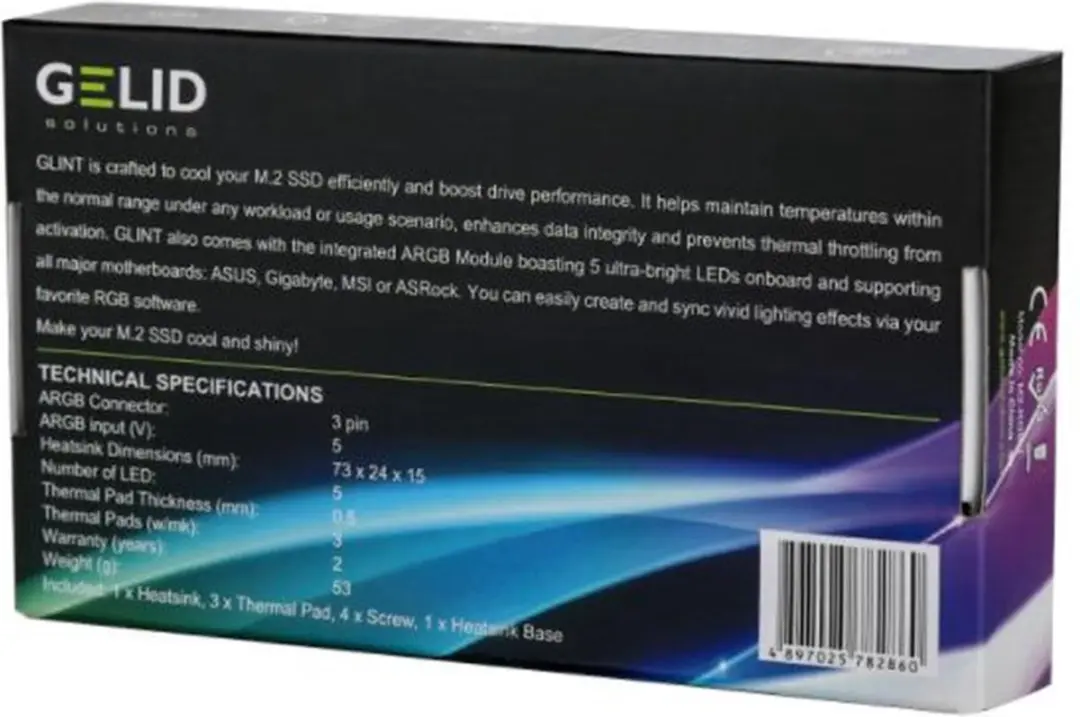 Gelid Solutions GLINT ARGB M.2 SSD Koeler M2-RGB-01 - Zwart