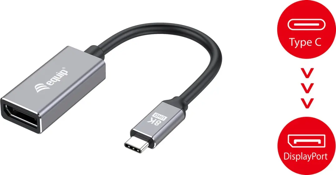 Equip 133493 USB Type-C naar DisplayPort Kabel 0,15m - Zwart/Grijs - afbeelding 6 van 6