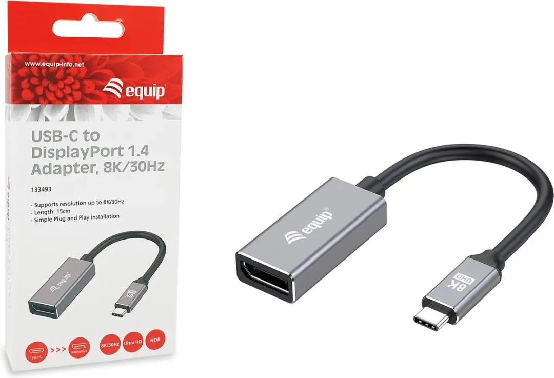 Equip 133493 USB Type-C naar DisplayPort Kabel 0,15m - Zwart/Grijs