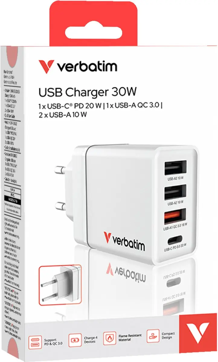 Verbatim CHR-30EU2 USB Oplader 30W - 2x USB - Wit - afbeelding 6 van 6
