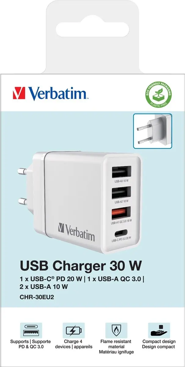 Verbatim CHR-30EU2 USB Oplader 30W - 2x USB - Wit