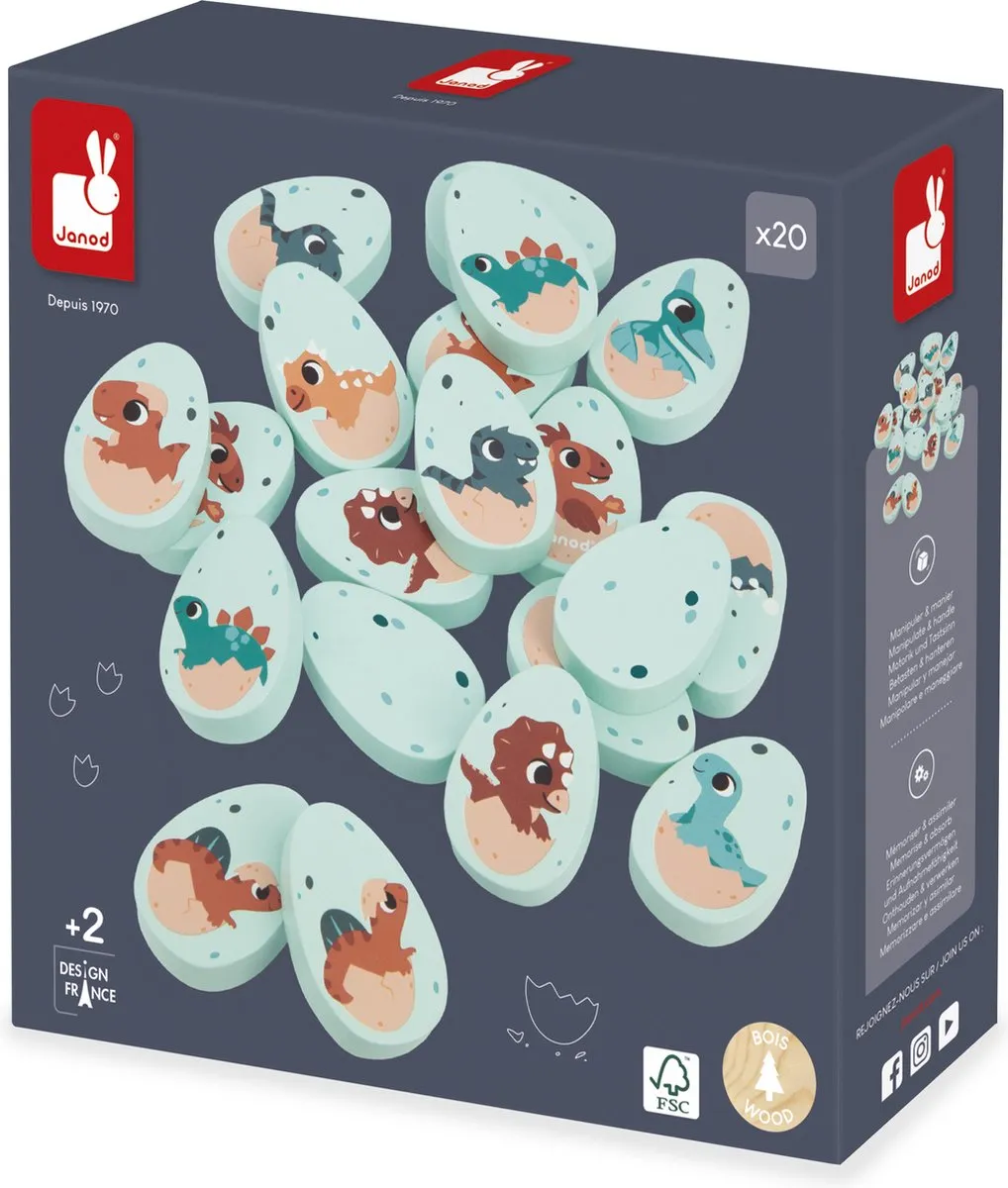 Janod Dino Memo Spel - 20 Kaarten - Geschikt vanaf 2 jaar