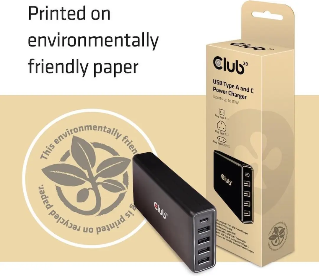 Club3D CAC-1903EU USB-C Laadstation 111W - 5 Poorten Zwart - afbeelding 6 van 6