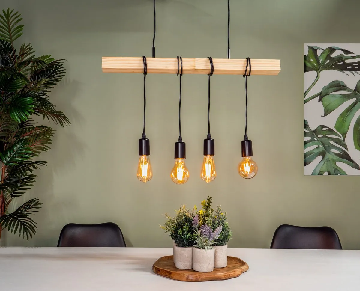 Eglo Townshend Hanglamp E27 - 70cm - Zwart/Bruin - afbeelding 6 van 6