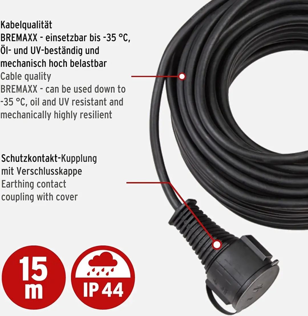 Brennenstuhl BREMAXX Verlengkabel 15m - 3500W - IP44 - Zwart