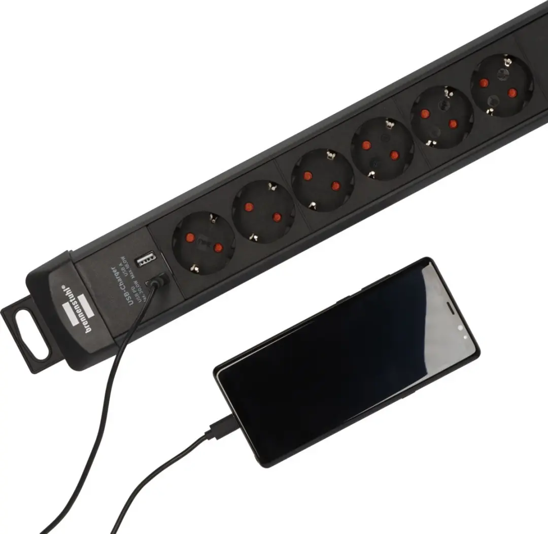 Brennenstuhl Premium-Line Stekkerdoos 6-voudig - 3680W - USB-C PD 30W & USB-A 18W - Zwart