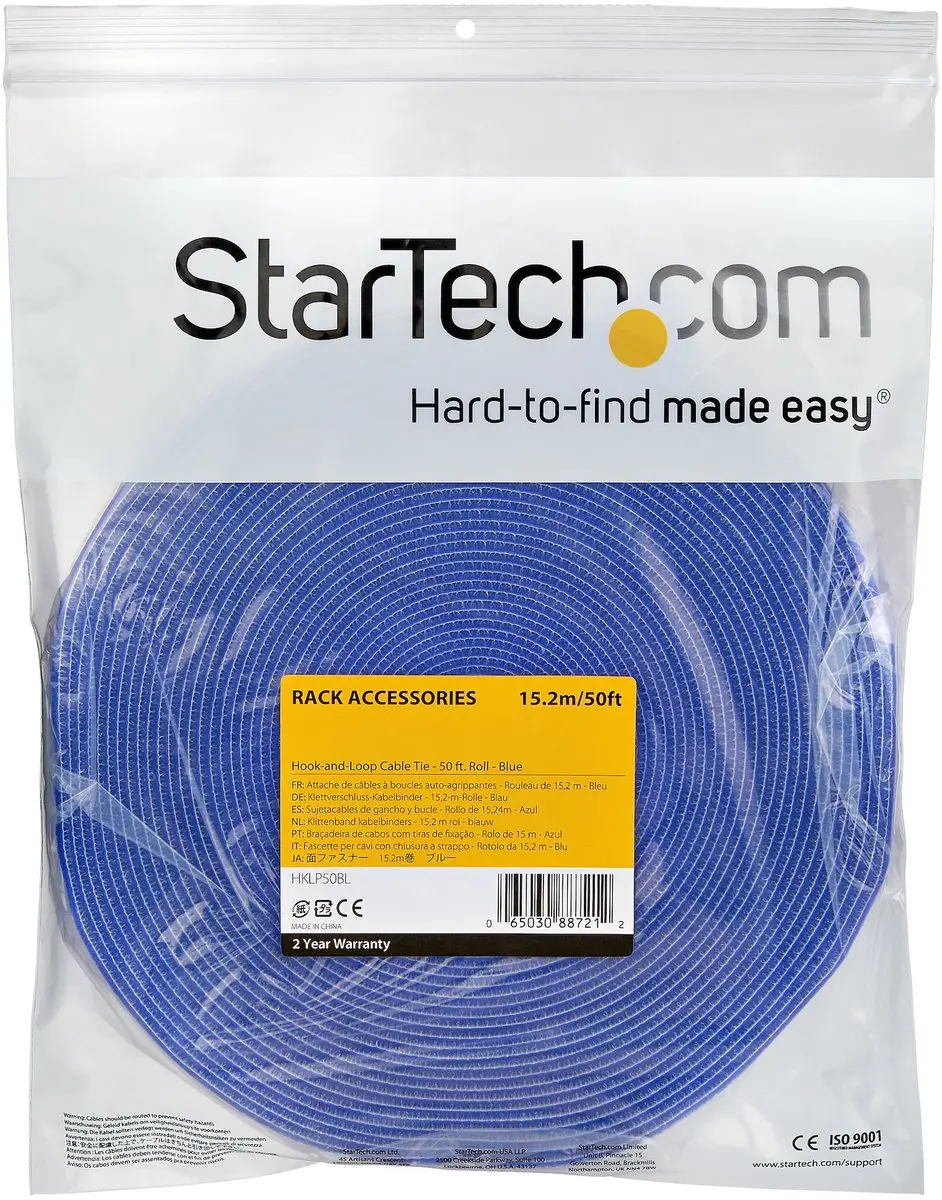 Startech HKLP50BL Klittenband Kabelbinders - 50ft - Blauw