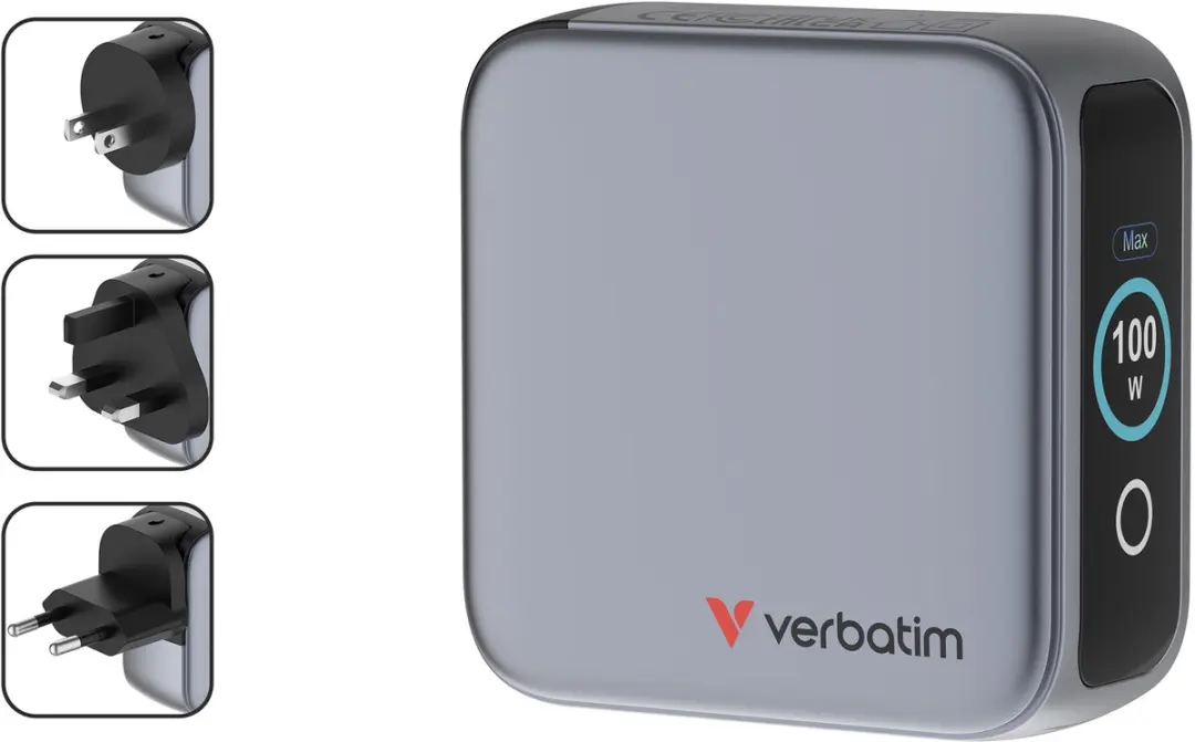Verbatim Mini Gan-Oplader 100W 2xUSB-C 1xUSB-A - Transparant