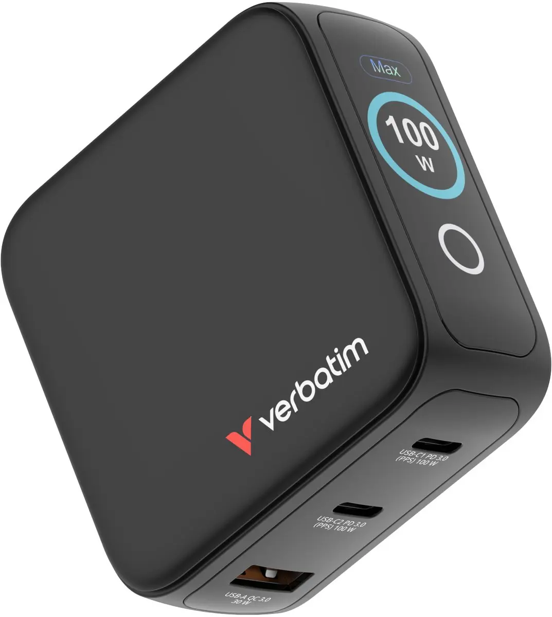 Verbatim Mini Gan-Oplader 100W 2xUSB-C 1xUSB-A - Transparant