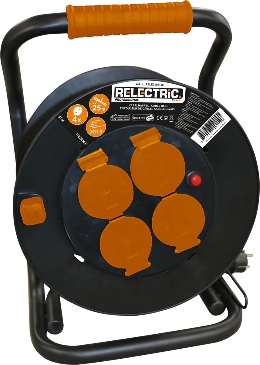 Relectric Pro Kabelhaspel 25m - 4 Stopcontacten 3000W - IP44