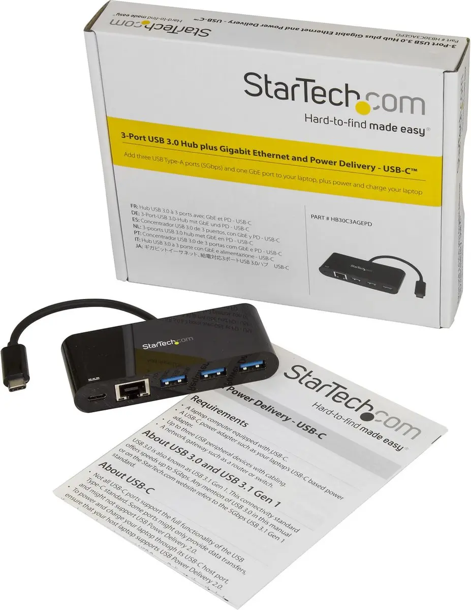 Startech HB30C3AGEPD USB Hub 5 Poorten - Zwart