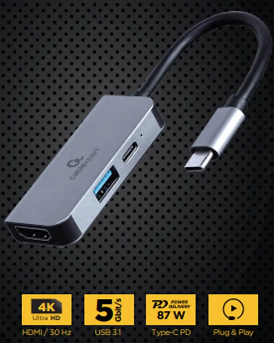 Gembird USB Type-C 3-in-1 Multipoort Adapter