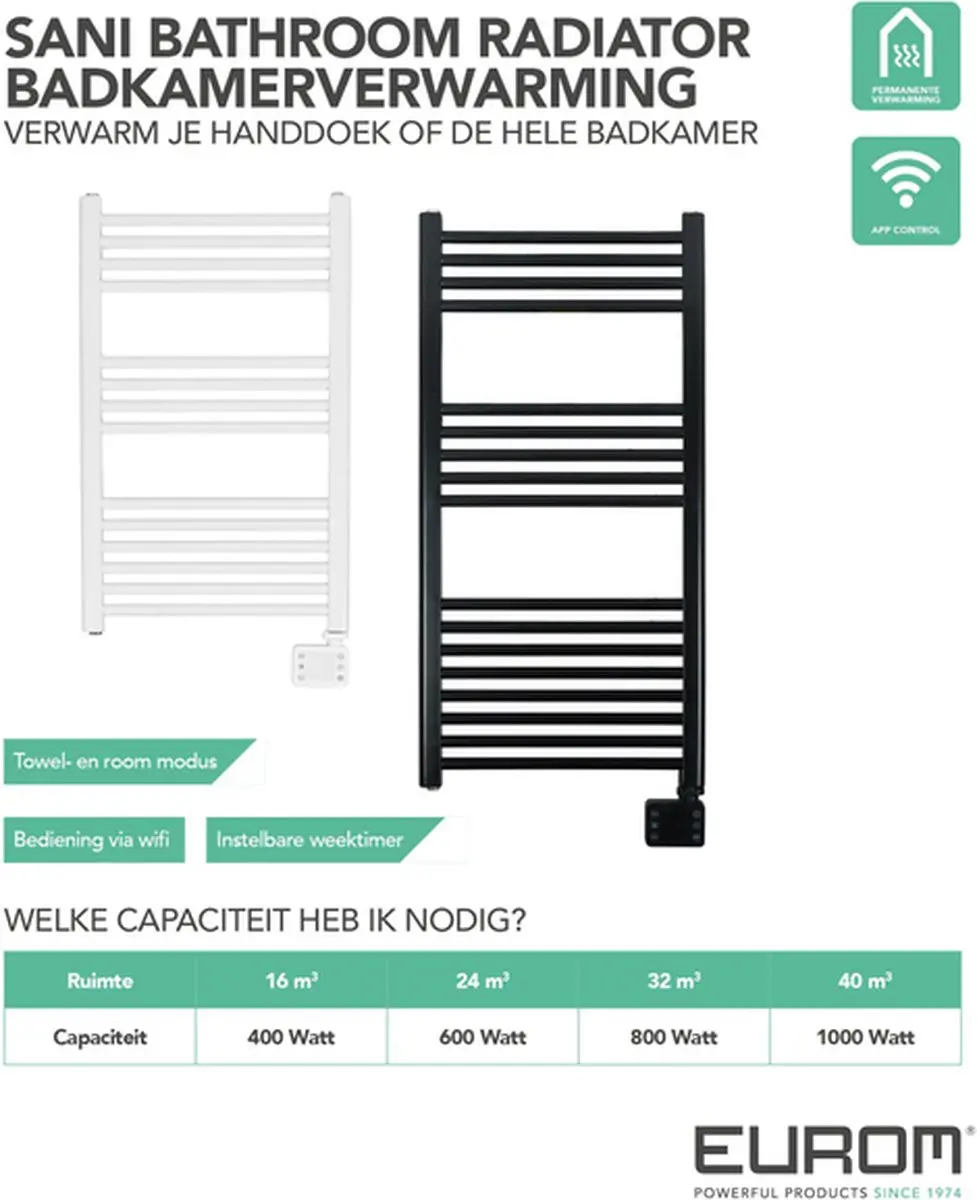 Eurom Sani-Towel 352566 Handdoekradiator 400W - WiFi - Wit