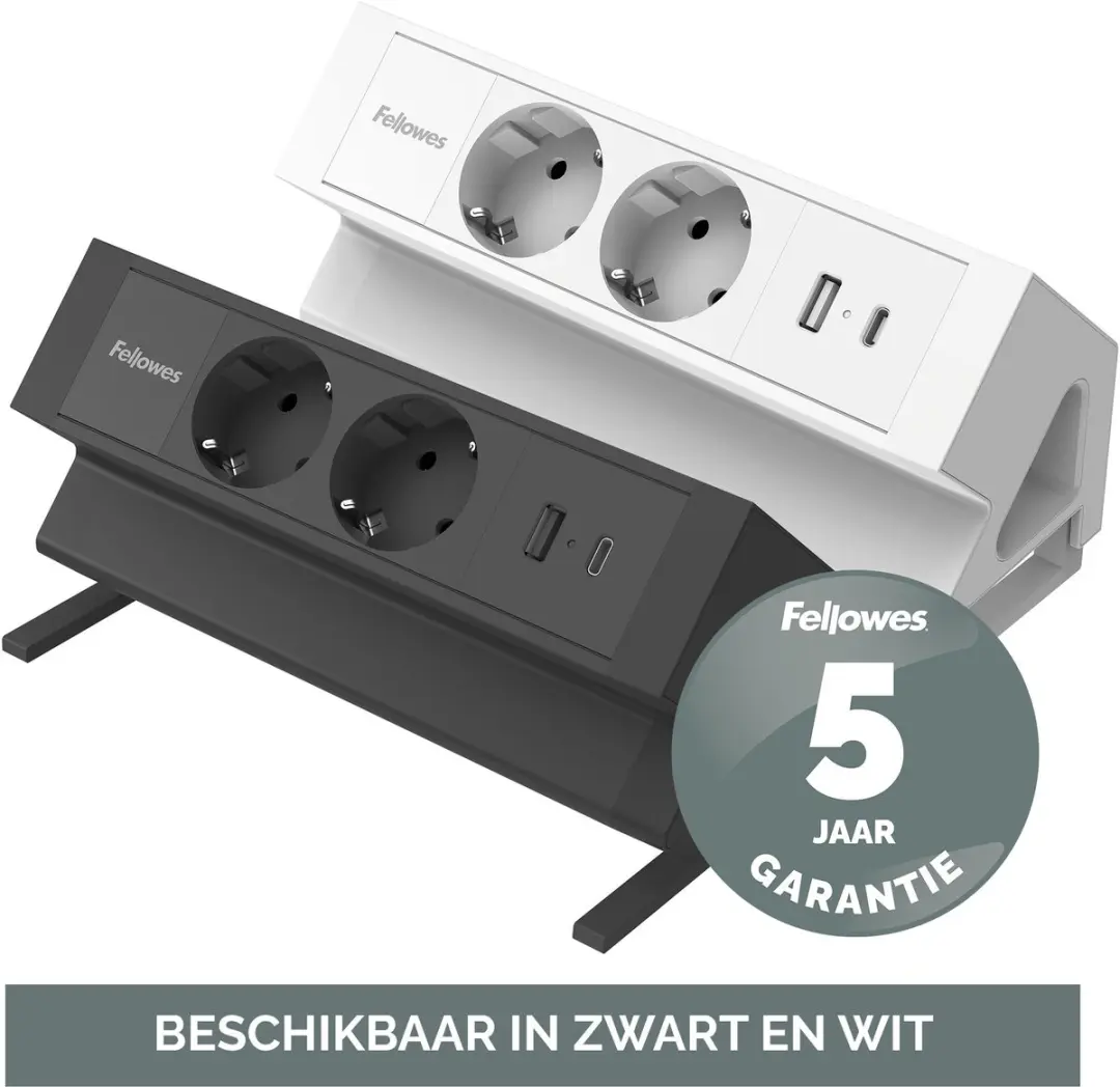 Fellowes Power Desk 2 Opbouwstroomvoorziening - 2x Stopcontact USB-A/C - Bureaubladklem 10-45mm - Wit - afbeelding 6 van 6