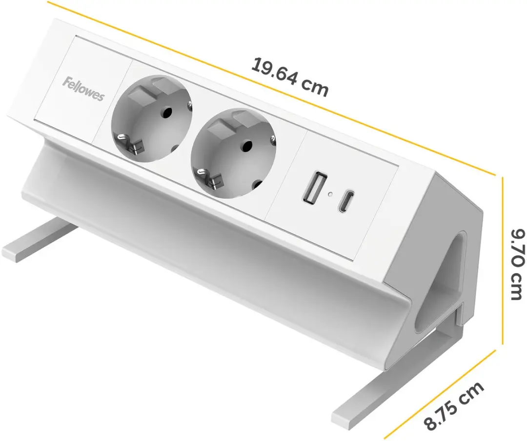Fellowes Power Desk 2 Opbouwstroomvoorziening - 2x Stopcontact USB-A/C - Bureaubladklem 10-45mm - Wit