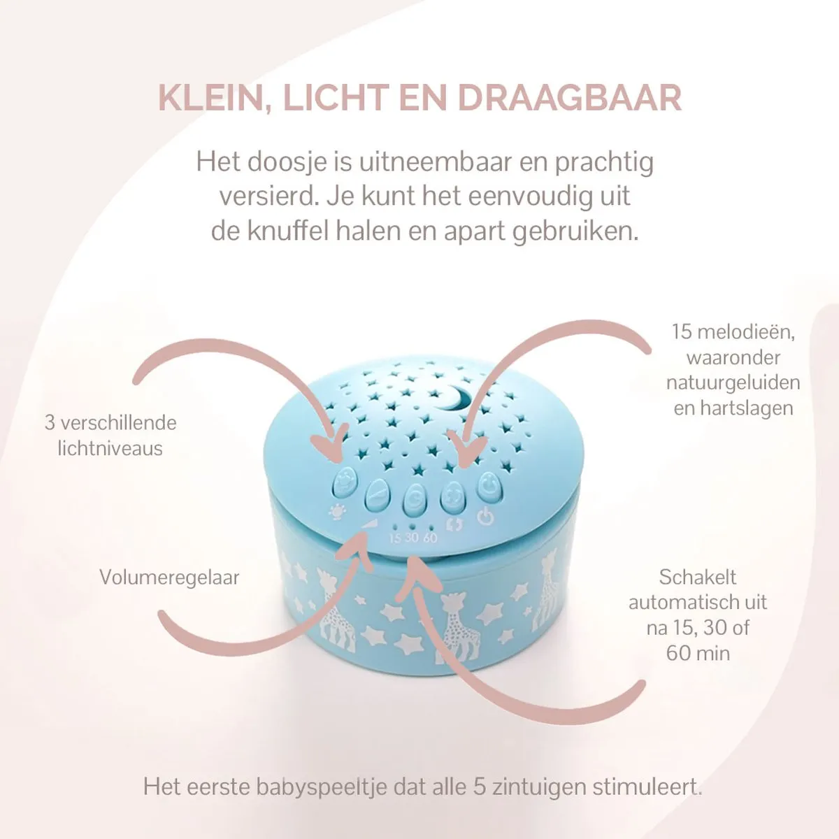 Sophie de Giraf Lullaby Light & Dreams Knuffel - Sterrenprojector 32x17x20cm