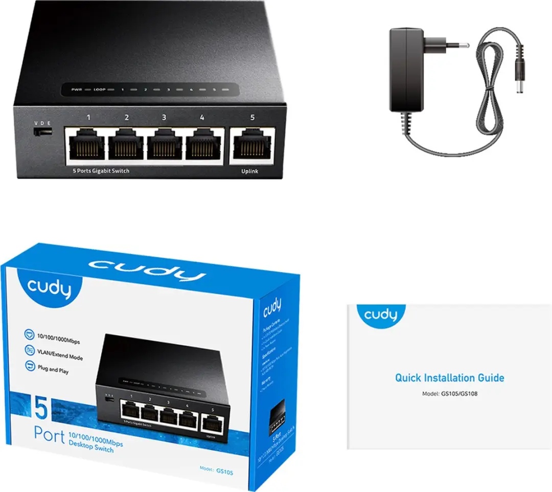 Cudy GS105 5-Poorts Unmanaged Netwerkswitch - Zwart