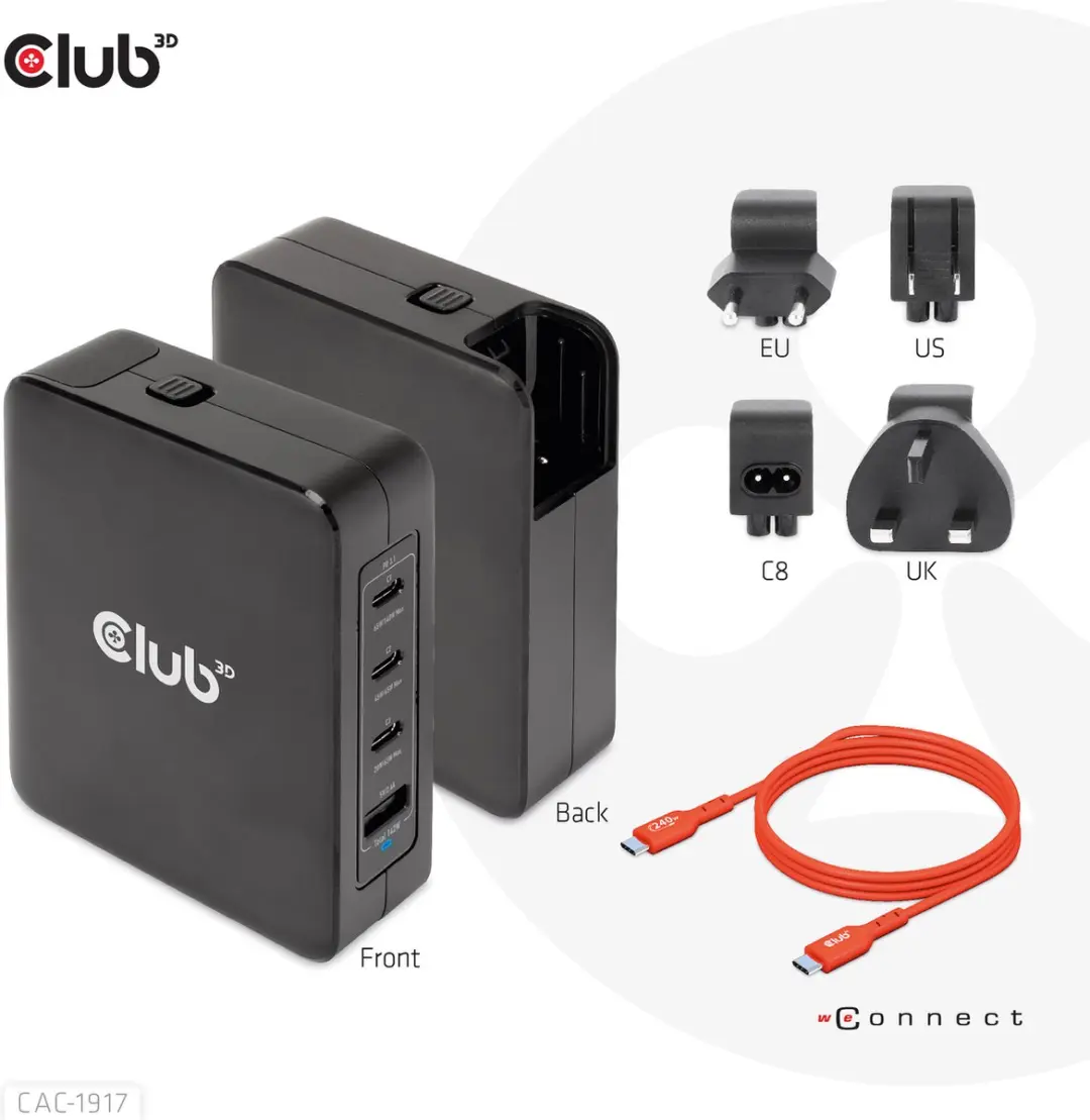 Club3D CAC-1917 Reislader 140W - 4x USB (1xA + 3xC) - Zwart