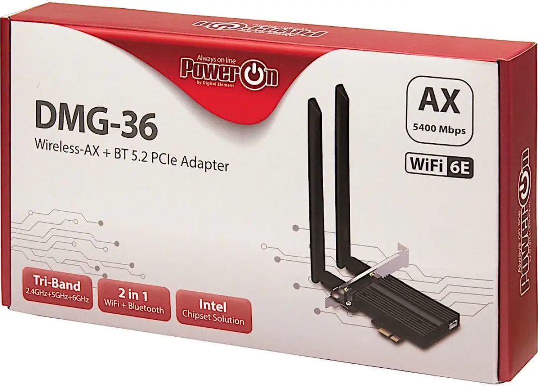 Intertech DMG-36 WLAN & Bluetooth 5.2 Adapter - Zwart/Zilver