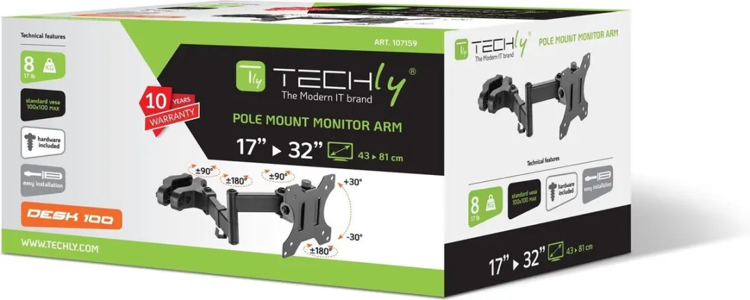Techly Monitorbeugel 17-32" - 8kg - Zwart - MPN 107159 - afbeelding 6 van 6