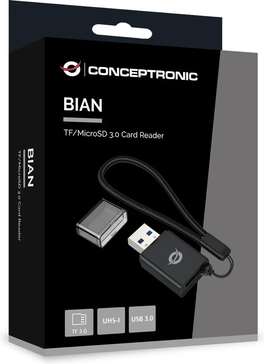 Conceptronic BIAN07B Geheugenkaartlezer USB 3.2 Gen 1 - Zwart