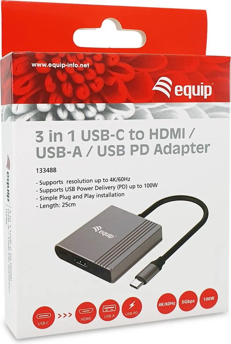 Equip 133488 USB Grafische Adapter 3840x2160 - Tweekleurig