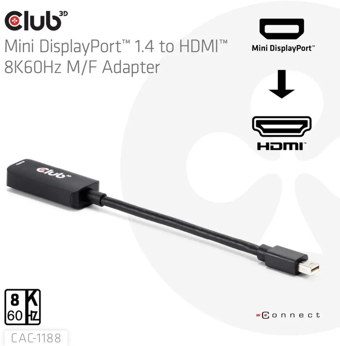 CLUB3D CAC-1188 Mini DisplayPort naar HDMI Adapter 8K60Hz - Zwart