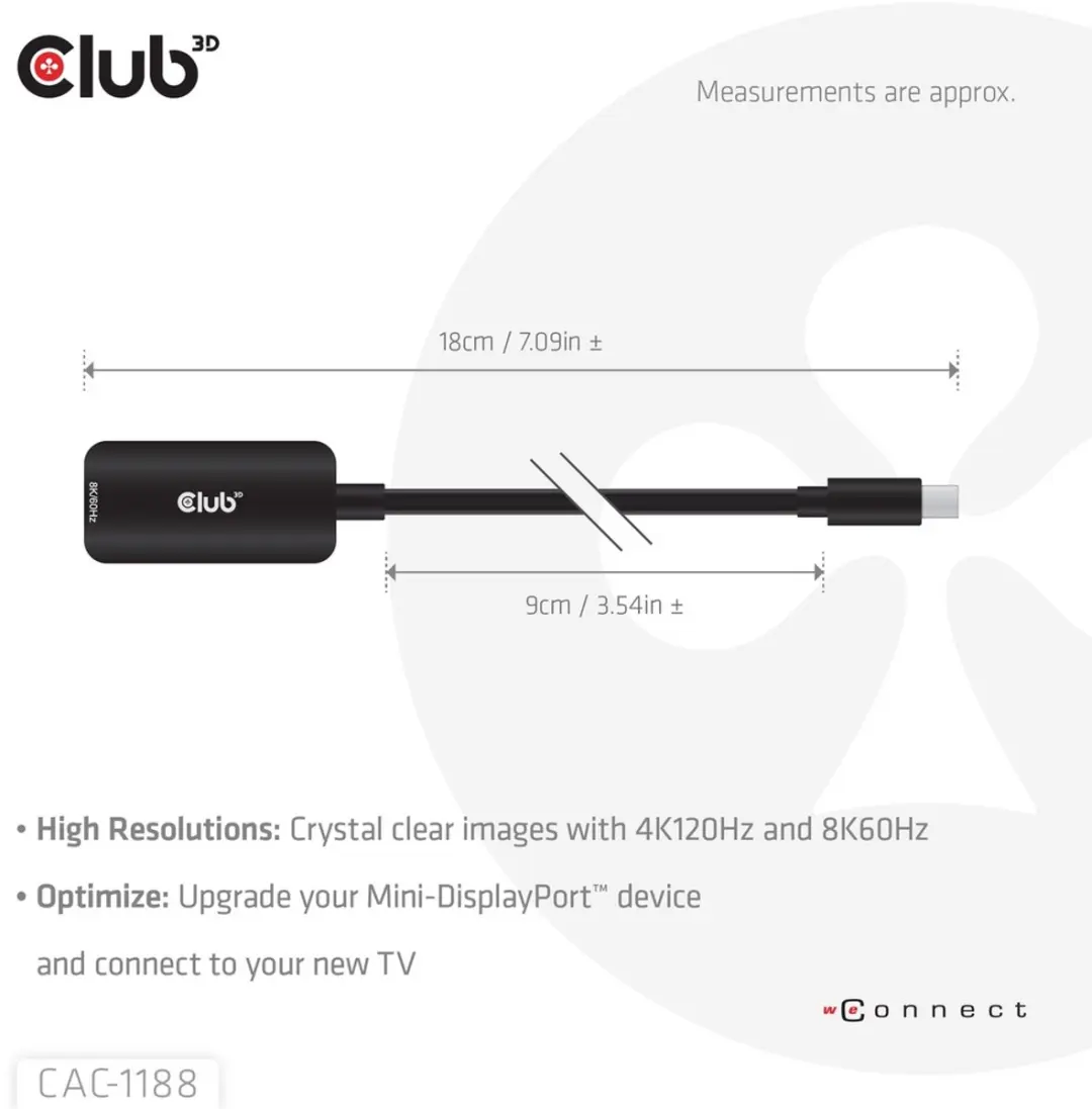CLUB3D CAC-1188 Mini DisplayPort naar HDMI Adapter 8K60Hz - Zwart