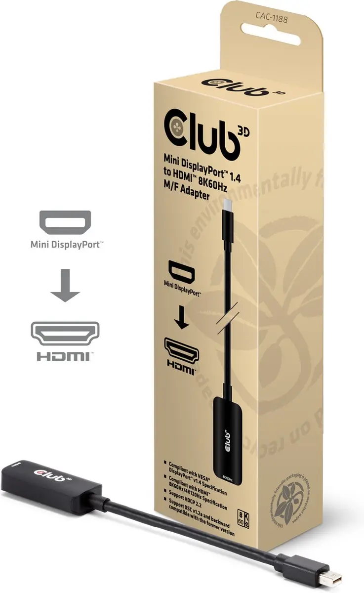 CLUB3D CAC-1188 Mini DisplayPort naar HDMI Adapter 8K60Hz