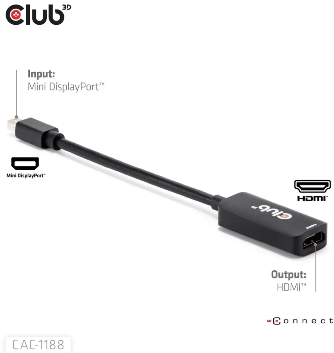 CLUB3D CAC-1188 Mini DisplayPort naar HDMI Adapter 8K60Hz - Zwart