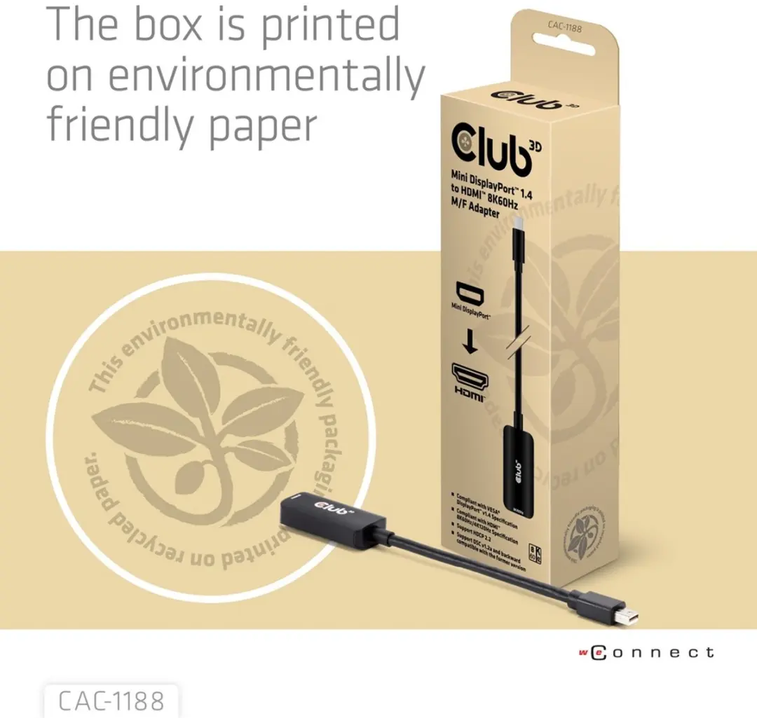 CLUB3D CAC-1188 Mini DisplayPort naar HDMI Adapter 8K60Hz - Zwart