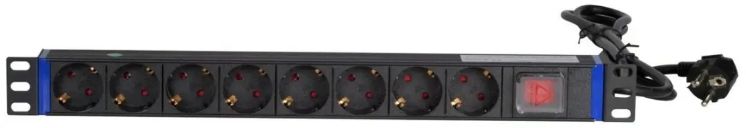 DSIT 19 inch 8-voudige stekkerdoos met schakelaar - Zwart