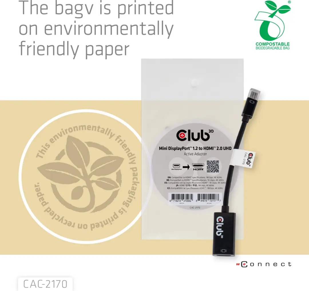 Club 3D CAC-2170 Mini DisplayPort naar HDMI 2.0 Adapter - Zwart - afbeelding 6 van 6