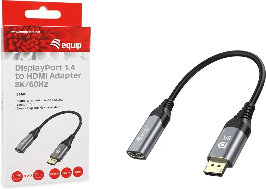 Equip 133446 DisplayPort naar HDMI Adapter 0,15m - Zwart/Grijs