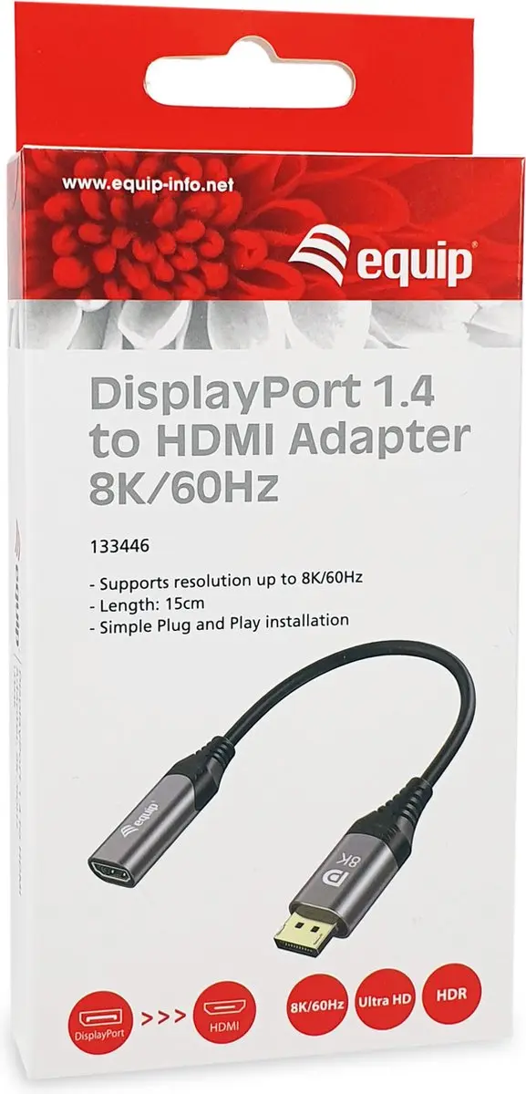 Equip 133446 DisplayPort naar HDMI Adapter 0,15m - Zwart/Grijs