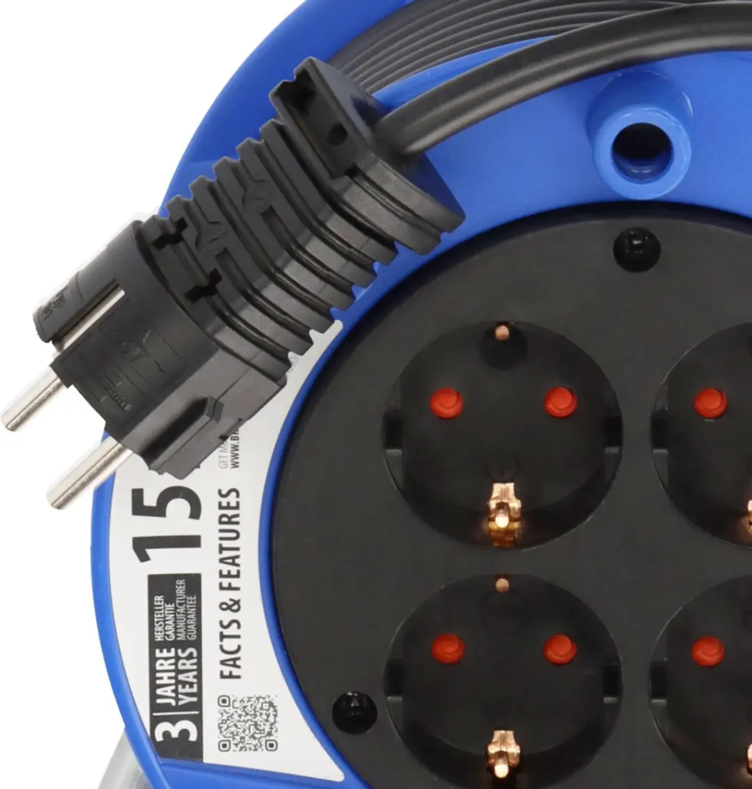 Brennenstuhl Garant Kompakt Kabelhaspel 15m - 4 Stopcontacten - Blauw/Zwart