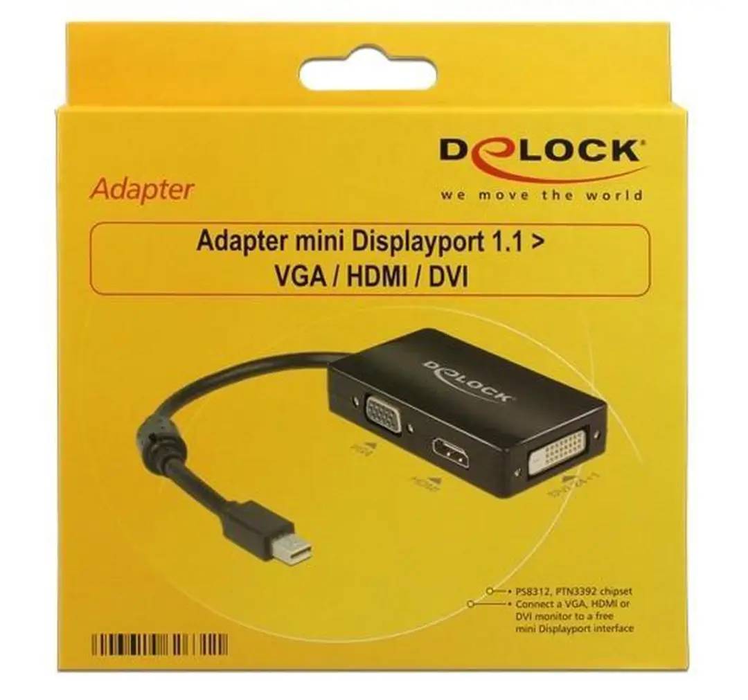 Delock Mini DisplayPort 1.1a naar HDMI/DVI/VGA Adapter - 15cm - Zwart