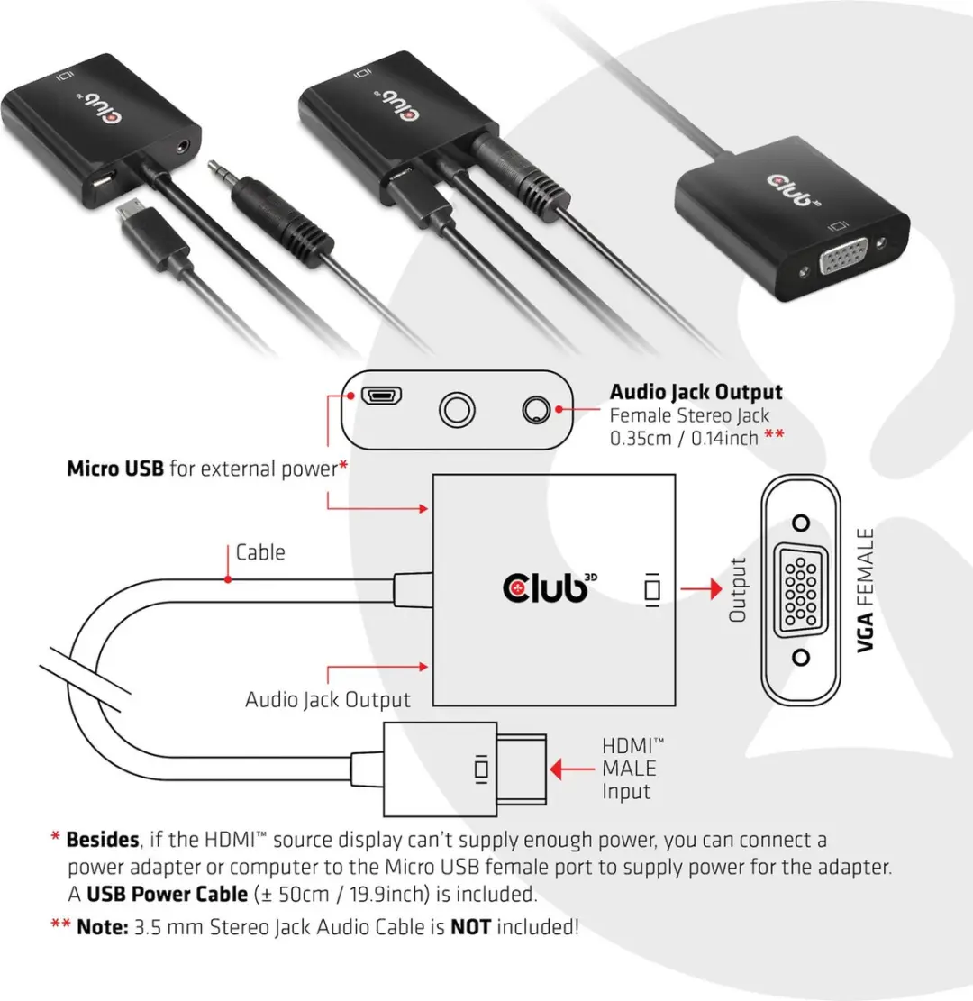 Club3D CAC-1302 HDMI naar VGA Adapter - Zwart