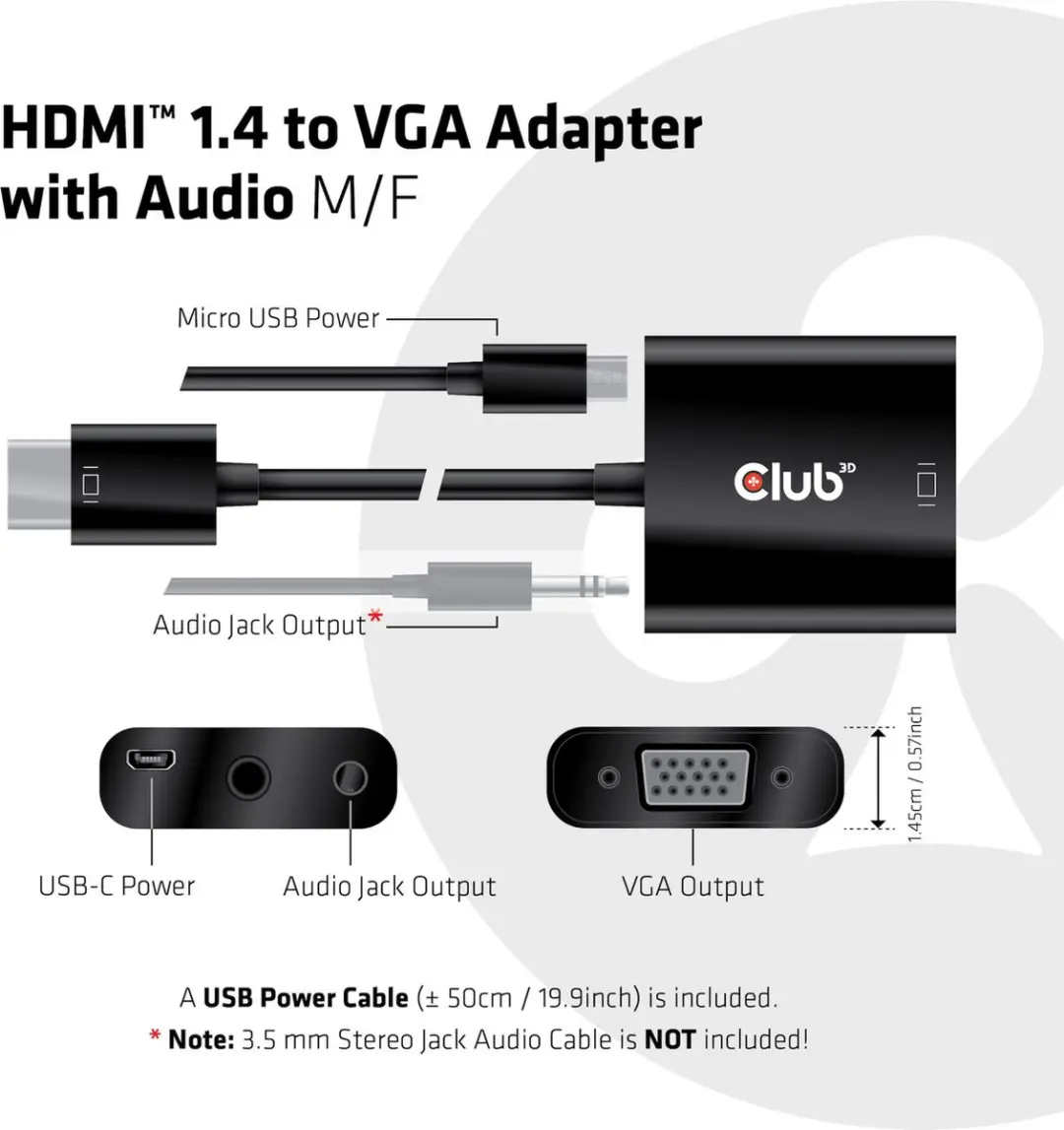 Club3D CAC-1302 HDMI naar VGA Adapter - Zwart