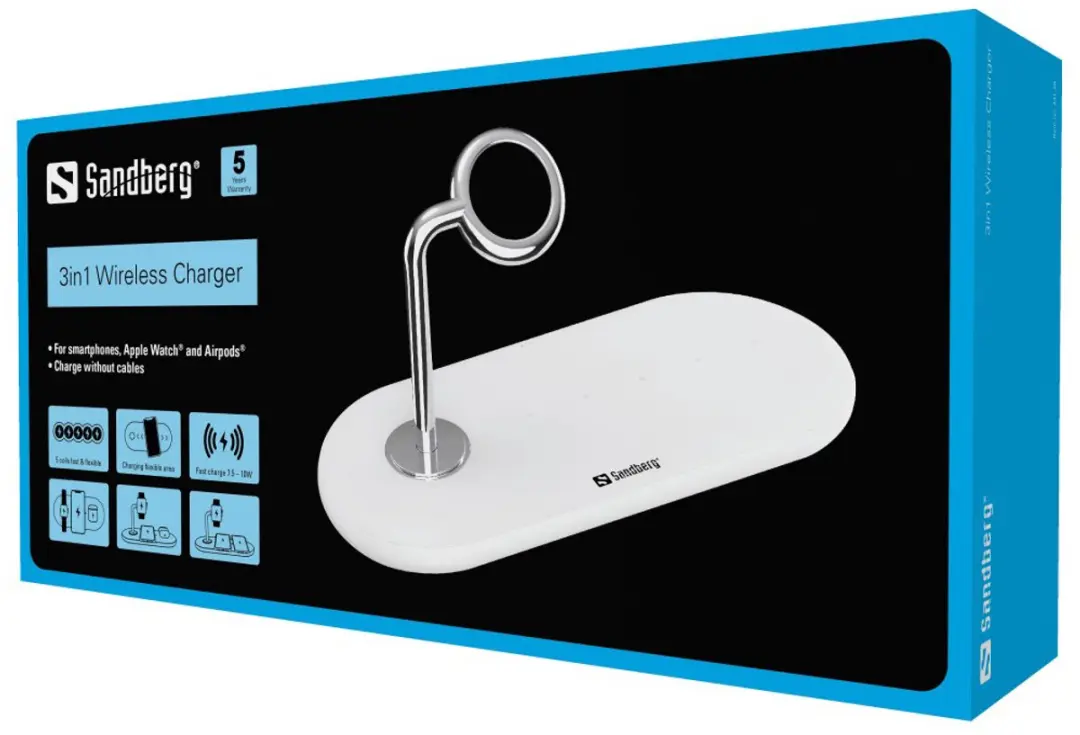 Sandberg 3in1 Wireless Charger 441-29 - 10W - Zilver/Wit