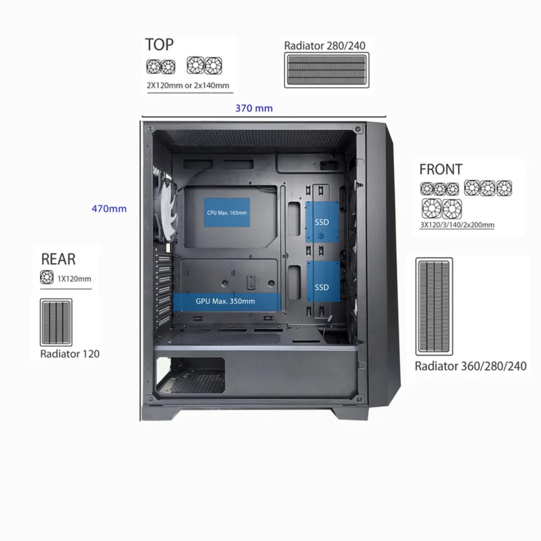Xilence Performance C XG131 Midi Tower - 4 Ventilatoren - Zwart