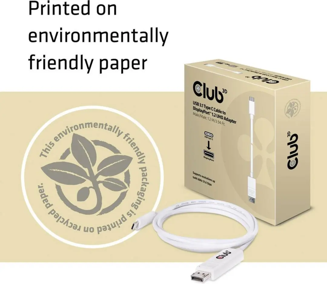 Club3D USB-C naar DisplayPort 1.2a Kabel 1.2m - 4K 60Hz Wit
