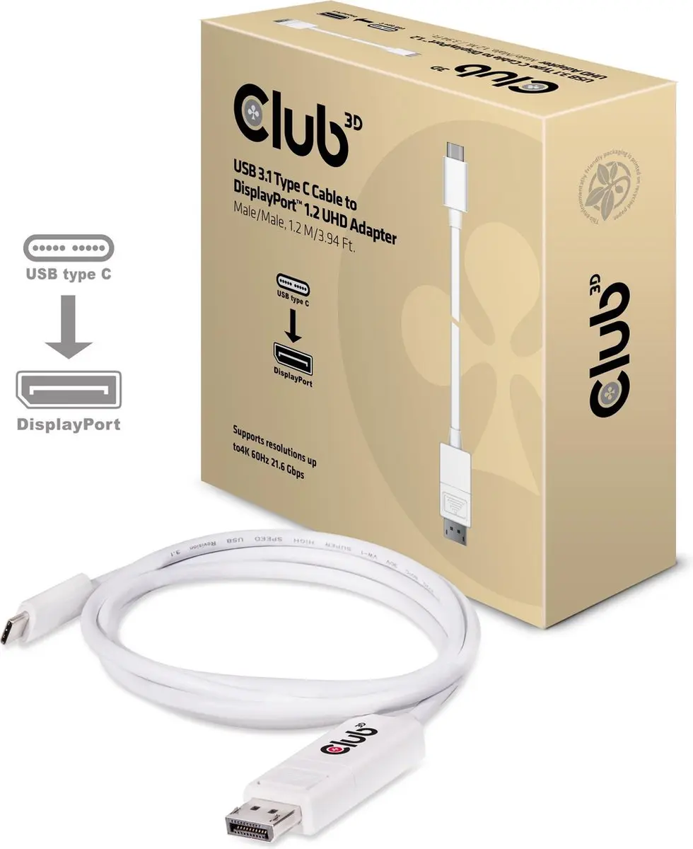 Club3D USB-C naar DisplayPort 1.2a Kabel 1.2m