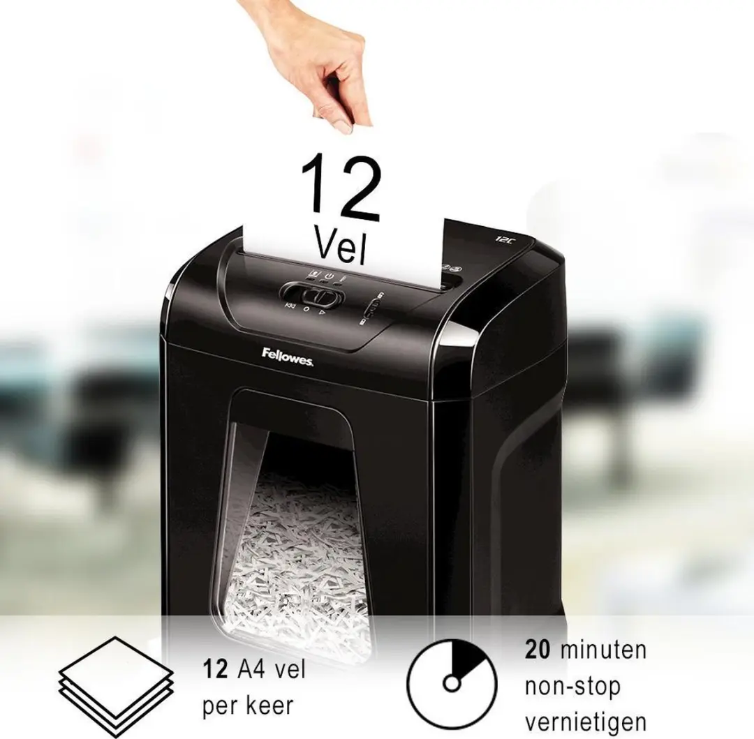 Fellowes Powershred 12C Papiervernietiger - 12 Vel A4 - 19L - afbeelding 6 van 6