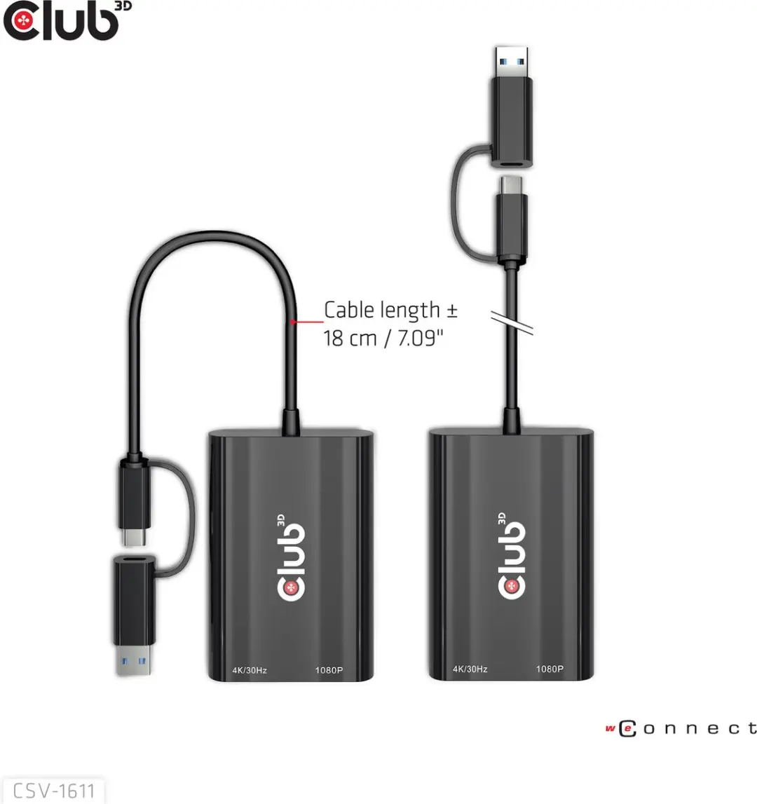 Club3D CSV-1611 USB-C/USB-A naar Dual HDMI/VGA Adapter - Zwart